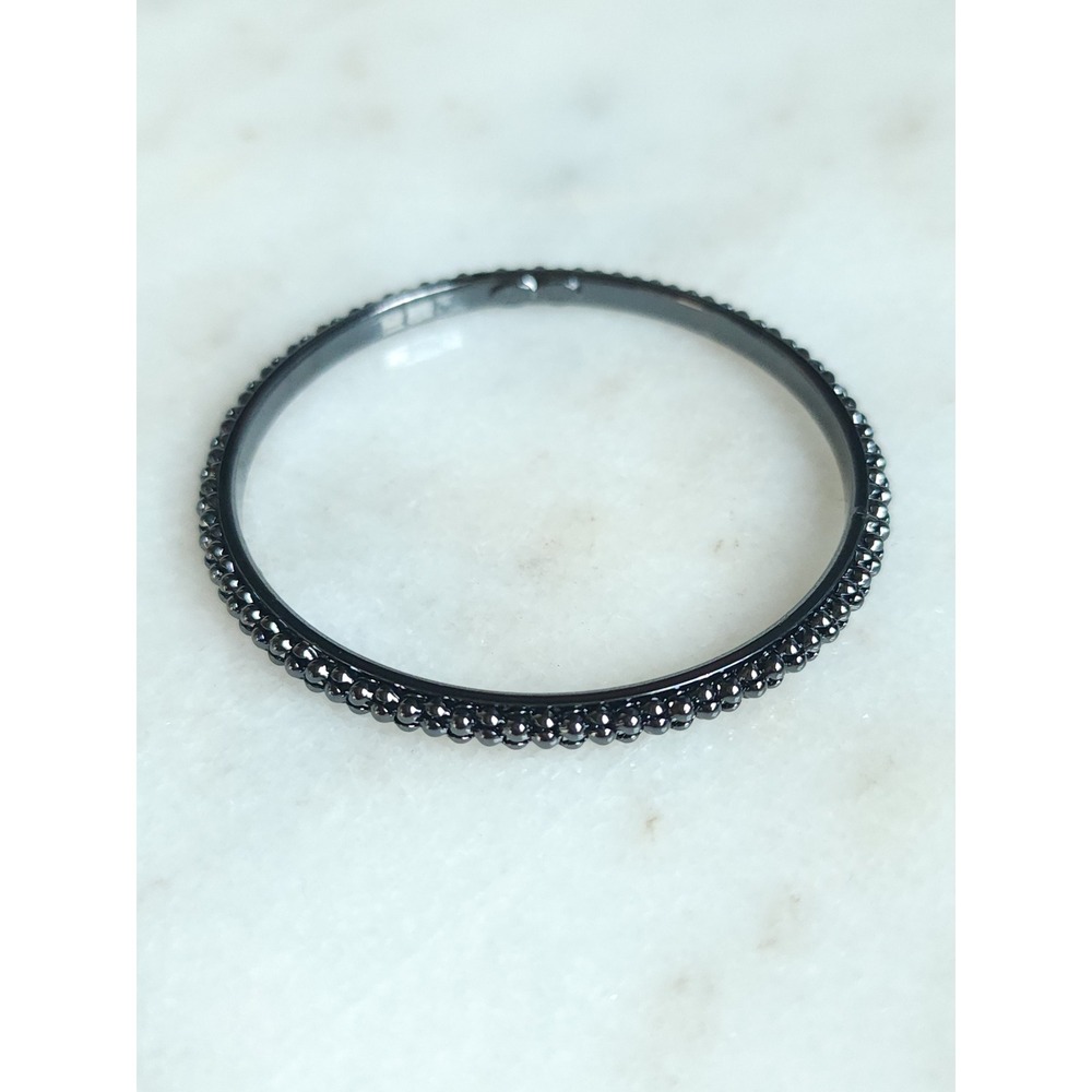 Black Beaded Bangle Bracelet Women OS Gunmetal Textured Edgy Gothic Grunge Sleek